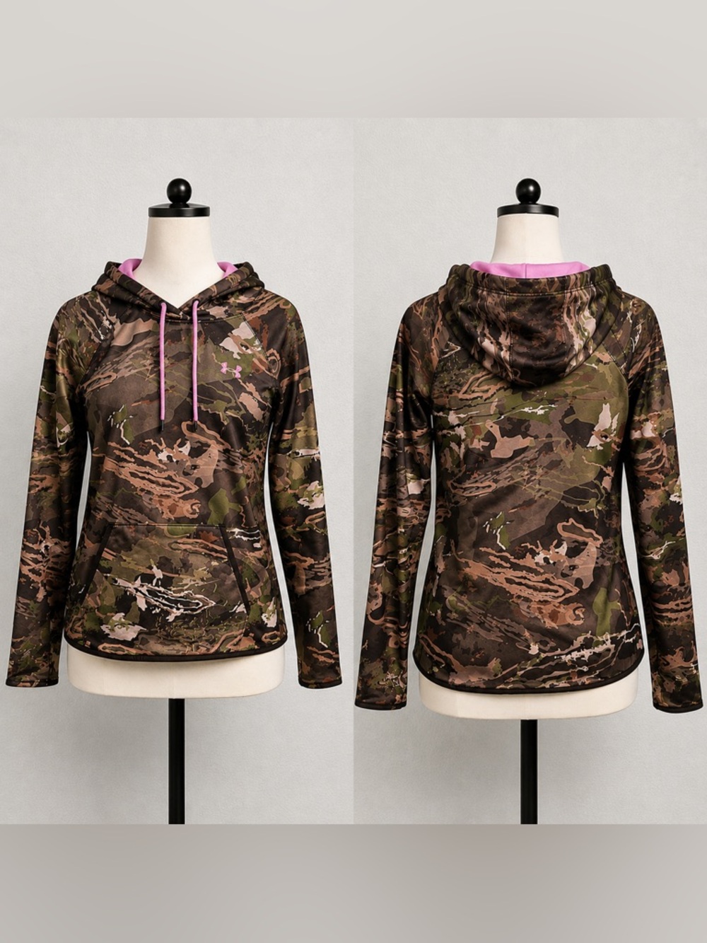 Under Armour Women's ColdGear Camo Hoodie Pink Trim Loose SM